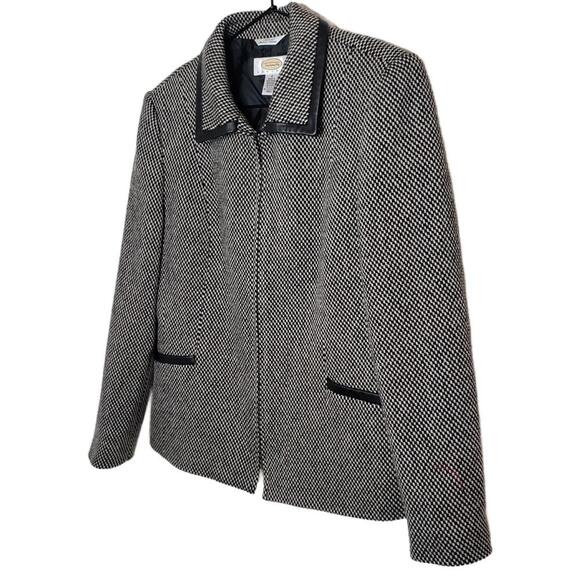 Talbots Women's 8P Wool/Silk Blend Leather Trim Woven Jacket (1761) - Picture 2 of 5